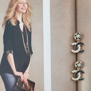 Star Dangle Gold Crystals Enamel Earrings Fashion Women Casual Formal Jewelry